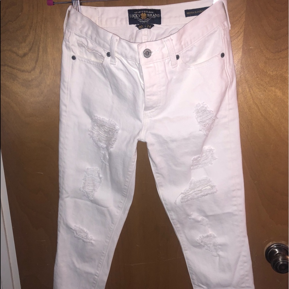 Lucky Brand Distressed Boyfriend White Jeans
